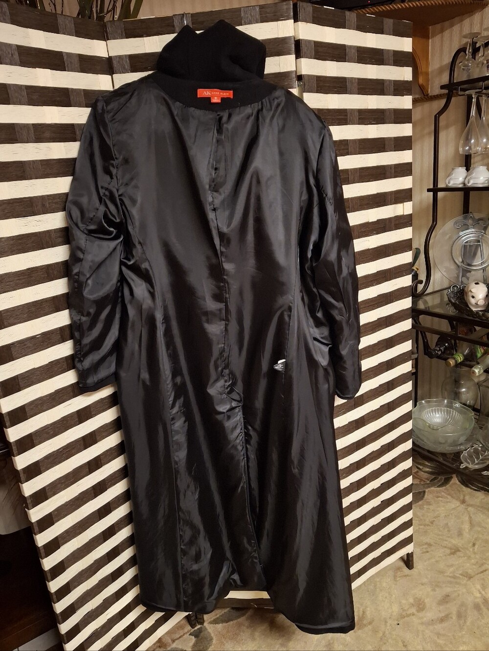 Anne Klein Black Hooded Double-Breasted 100% Wool Long Coat Women Size 16 - Picture 13 of 16